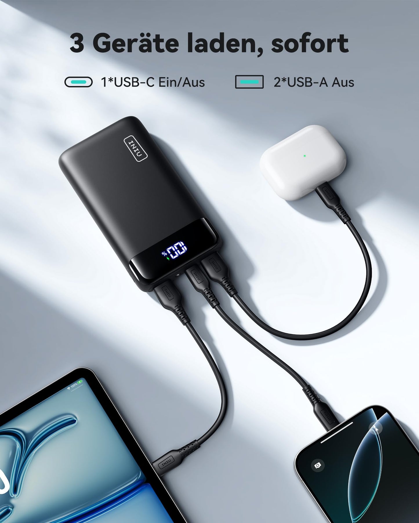 👉 Powerbank 20000mAh mit 22.5W Schnellladefunktion – Kompakte Externe Batterie mit USB-C & 2 USB-A, LED Display, Ideal für Reisen & Outdoor