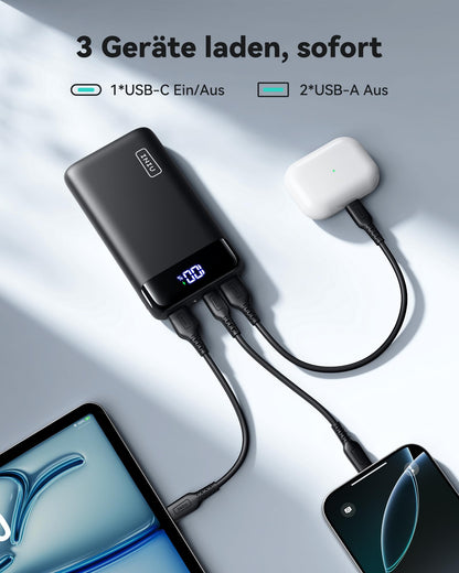 👉 Powerbank 20000mAh mit 22.5W Schnellladefunktion – Kompakte Externe Batterie mit USB-C & 2 USB-A, LED Display, Ideal für Reisen & Outdoor