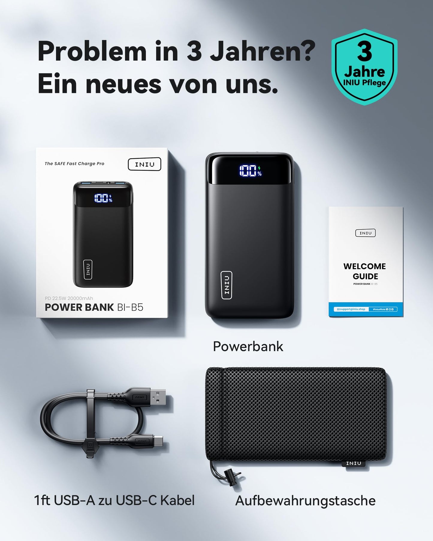 👉 Powerbank 20000mAh mit 22.5W Schnellladefunktion – Kompakte Externe Batterie mit USB-C & 2 USB-A, LED Display, Ideal für Reisen & Outdoor